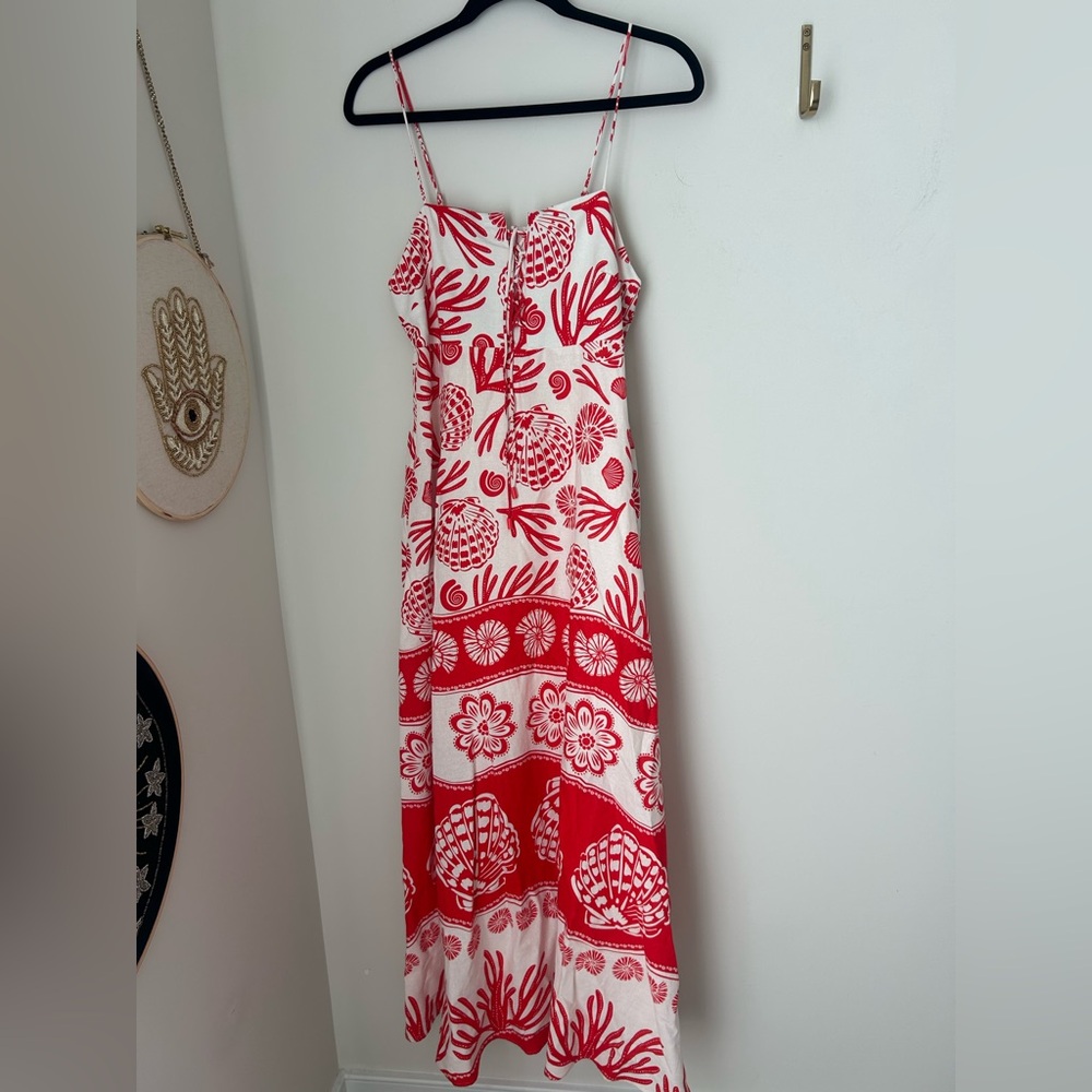 Viral Calypso st Barth Shell Coral Red White Maxi Sun Dress